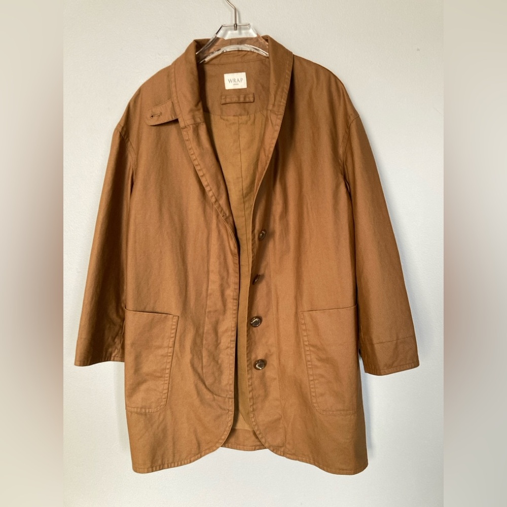 WRAP London Cotton Canvas Jacket Longline Chore Coat US Size 4 UK 8 Deep Tan